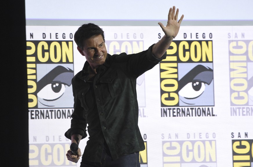 Tom Cruise waves to the audience after presenting a clip from &quot;Top Gun: Maverick&quot; on day one of Comic-Con International on Thursday, July 18, 2019, in San Diego. (Photo by Chris Pizzello/Inv ...