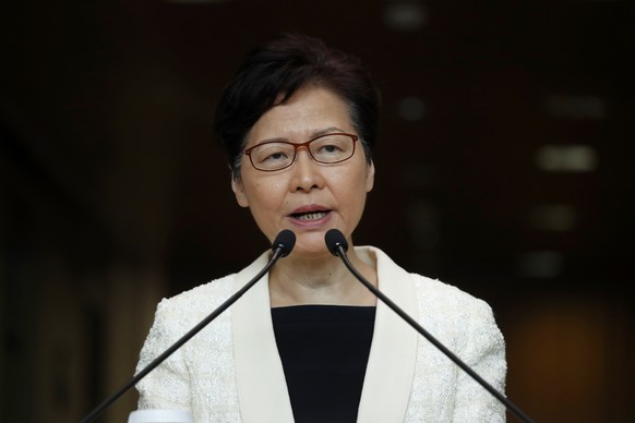 FIEL - In this Sept. 3, 2019, file photo, Hong Kong Chief Executive Carrie Lam speaks during a press conference in Hong Kong. Hong Kong&#039;s government has a meeting scheduled on Wednesday, Sept. 4  ...