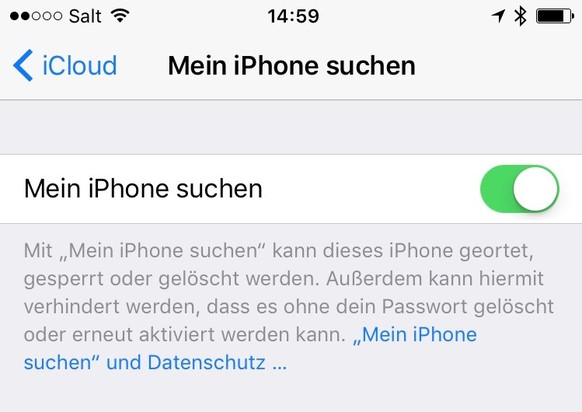 Mein iPhone suchen, iCloud-Sicherheitsfunktion iOS 10, iPhone 6S, Screenshot