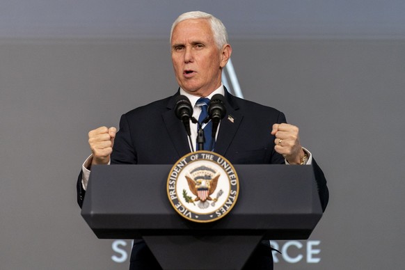Vice President Mike Pence speaks at a ceremony to commemorate the first birthday of the U.S. Space Force at the Eisenhower Executive Office Building on the White House complex�??, Friday, Dec. 18, 202 ...