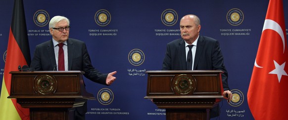 epa04936937 German Foreign Minister Frank-Walter Steinmeier speaks during a joint press conference with Turkish Foreign Minister Feridun Hadi Sinirlioglu (not pictured) in Ankara, Turkey 18 September  ...