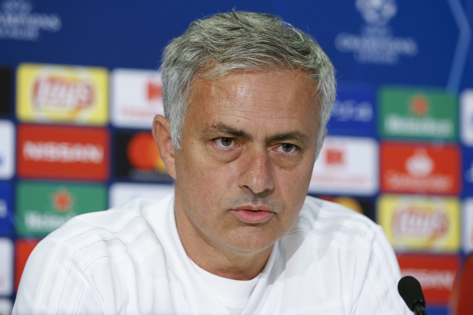 Manchester&#039;s head coach Jose Mourinho speaks during a press conference the day before the UEFA Champions League group stage group H match between Switzerland&#039;s BSC Young Boys Bern and Englan ...