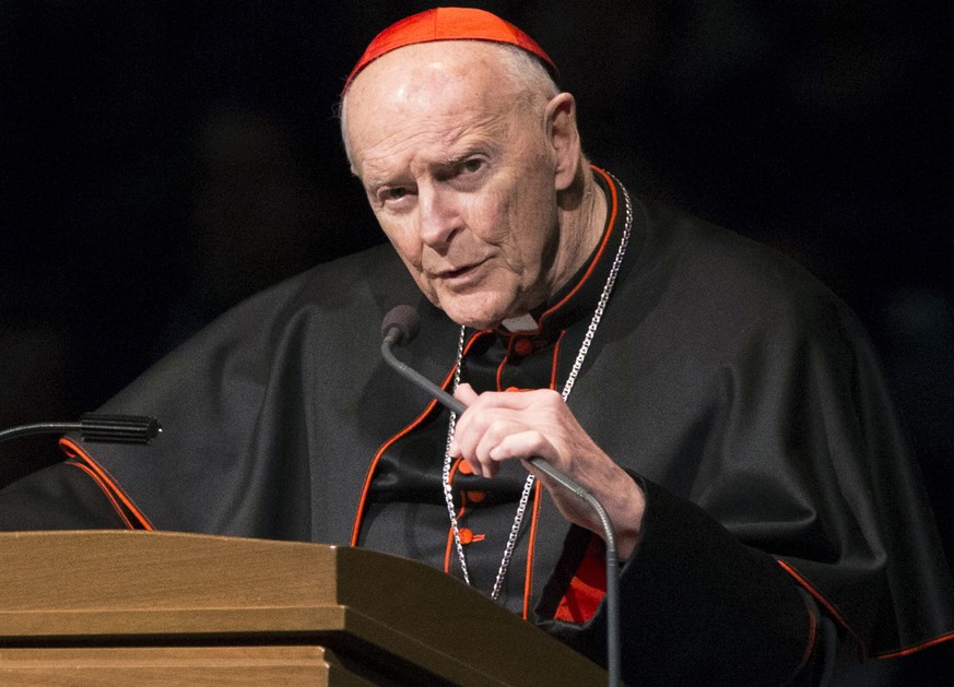 FILE - In this March 4, 2015, file photo, Cardinal Theodore McCarrick speaks during a memorial service in South Bend, Ind. Four alleged victims of the former Cardinal have filed a $75 million lawsuit  ...