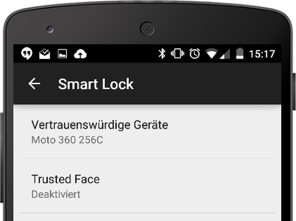 Smart Unlock:&nbsp;Die Passwort- oder Mustereingabe entfällt, wenn man ein Bluetooth-Gerät, wie eine Smartwatch, in der Nähe hat.