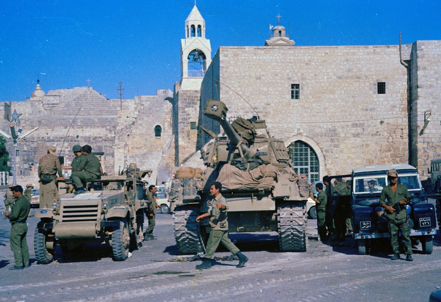 Israeli tanks pause in Bethlehem, June 1967. (AP Photo)