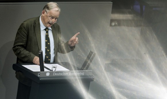 Alexander Gauland, co-faction leader of the Alternative for Germany party, delivers his speech during a plenary session of the German parliament Bundestag about the budget 2019, in Berlin, Wednesday,  ...