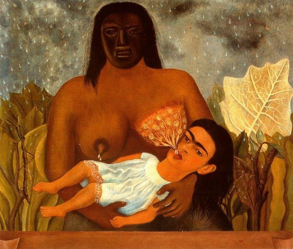 Als Fridas Mutter krank wurde, bekam Frida die Brust einer indigenen Amme. «Meine Amme und ich», 1937, kann auch als eine Art mystisches Doppelporträt gelesen werden.