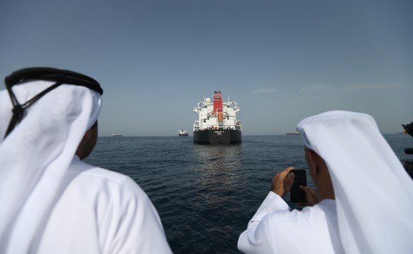 epa07567791 A general view for the MV Andrea Victory under Norway flag which was attacked on 12 May 2019 outside Fujairah port, United Arab Emirates, 13 May 2019. Media reports on 13 May 2019 state th ...