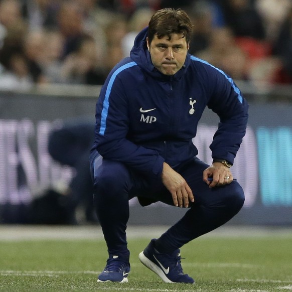 Tottenham Hotspur&#039;s manager Mauricio Pochettino watches his team during the English Premier League soccer match between Tottenham Hotspur and Newcastle United at Wembley Stadium, in London, Engla ...