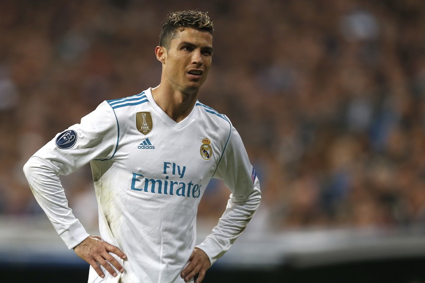 Real Madrid&#039;s Cristiano Ronaldo reacts during the Champions League semifinal second leg soccer match between Real Madrid and FC Bayern Munich at the Santiago Bernabeu stadium in Madrid, Spain, Tu ...