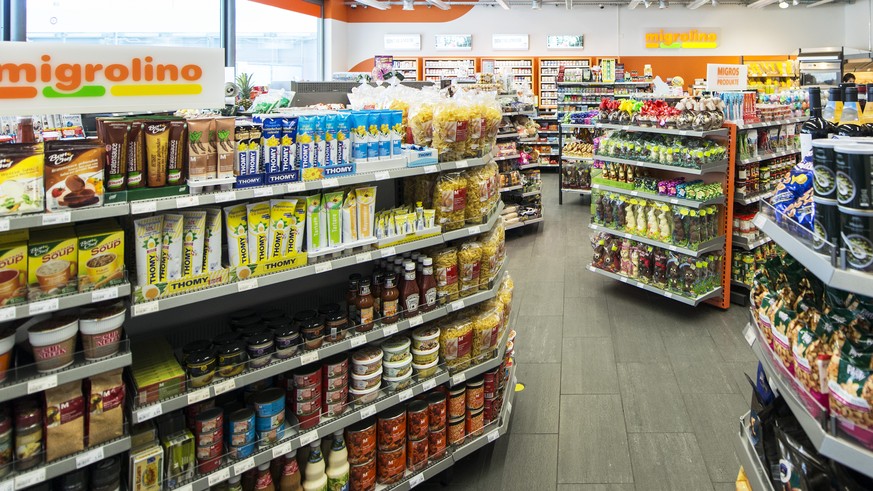 Shelves at the Migrolino gas station in Stans, canton of Nidwalden, Switzerland, pictured on March 22, 2013. The Migrolino shops and gas stations, a business branch of Switzerland&#039;s largest retai ...