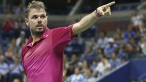 Stan Wawrinka, of Switzerland, reacts after defeating Juan Martin del Potro, of Argentina, 7-6 (5), 4-6, 6-3, 6-2 during the quarterfinals of the U.S. Open tennis tournament, early Thursday, Sept. 8,  ...