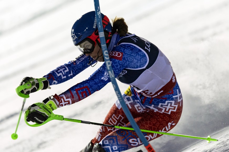 epa07353052 Petra Vlhova of Slovakia in action during the Slalom run of the women&#039;s Alpine Combined race at the FIS Alpine Skiing World Championships in Are, Sweden, 08 February 2019. Vlhova took ...