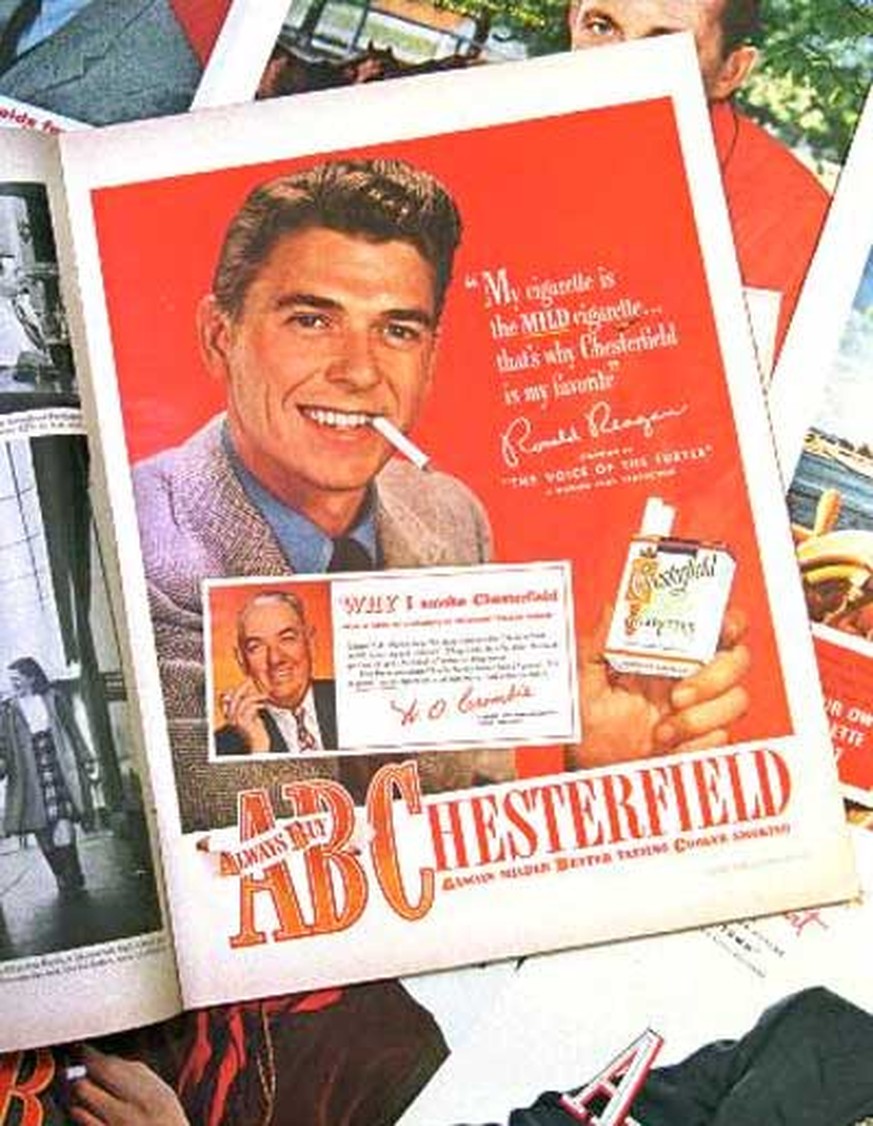 Tabakwerbung von Ronald Reagan
https://forgottenhistoryblog.com/before-becoming-president-ronald-reagan-was-a-paid-cigarette-model/