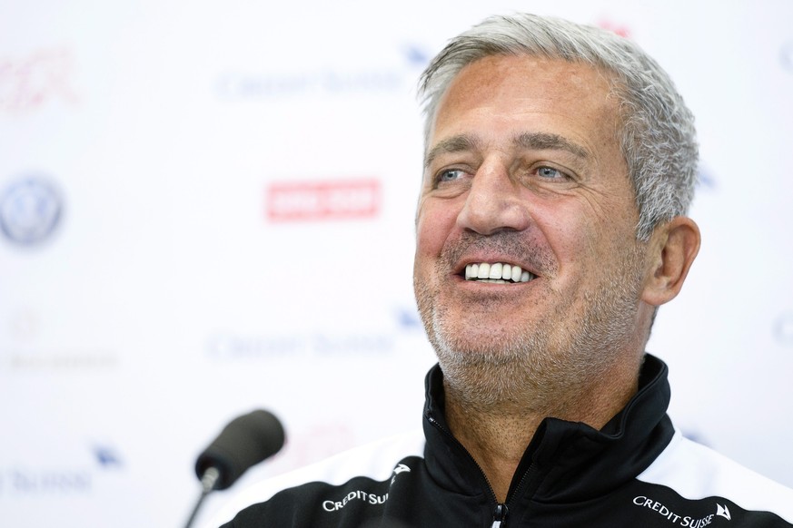 epa05525685 Swiss national soccer team head coach Vladimir Petkovic smiles during a press conference in Basel, Switzerland, 05 September 2016. Switzerland will face Portugal in the FIFA World Cup 2018 ...