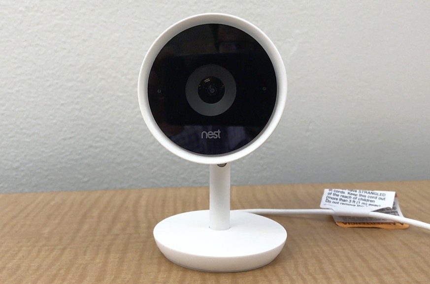 This July 25, 2017, frame grab from video shows the Nest Cam IQ camera. Nest’s newest home security camera is supposed to be so smart that it can recognize anyone entering its sight line after it has  ...