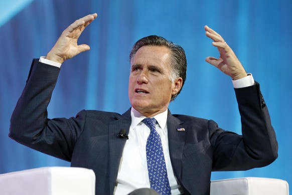 FILE - In this Jan. 19, 2018, file photo, former Republican presidential candidate Mitt Romney speaks about the tech sector during an industry conference in Salt Lake City. Romney says he&#039;s more  ...