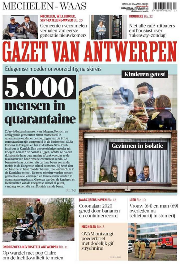 «5000 Menschen in Quarantäne» titelte am Dienstag etwa die «Gazet van Antwerpen».