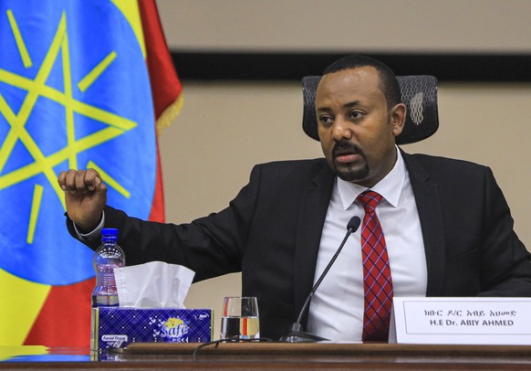 epa08852855 Ethiopian Prime Minister Abiy Ahmed speaks during a question and answer session in parliament, Addis Ababa, Ethiopia 30 November 2020. Ethiopia