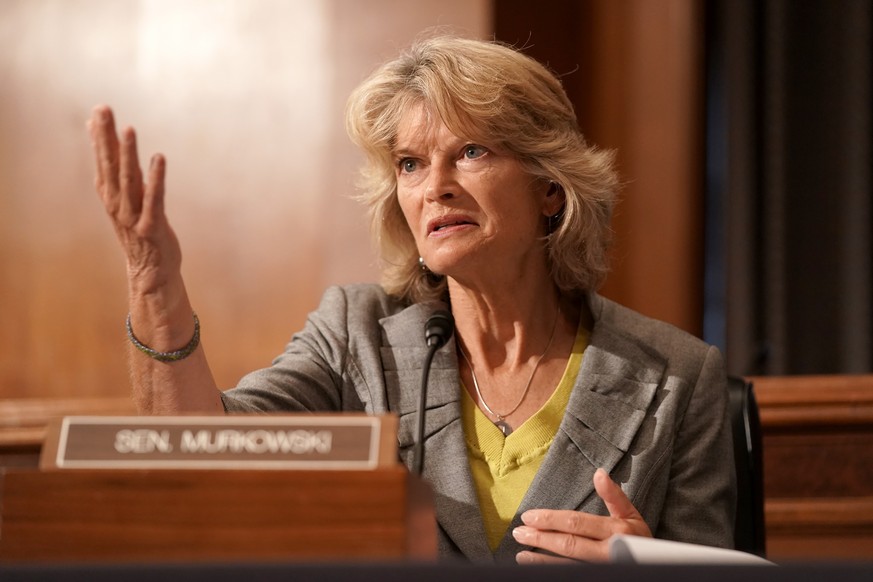 epa08657067 Sen. Lisa Murkowski (R-Alaska) is seen during a Senate Health, Education, Labor and Pensions Committee hearing on vaccines and protecting public health during the coronavirus pandemic, on  ...