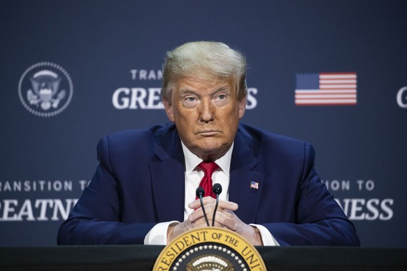 President Donald Trump pauses while speaking during a roundtable discussion about &quot;Transition to Greatness: Restoring, Rebuilding, and Renewing,&quot; at Gateway Church Dallas, Thursday, June 11, ...