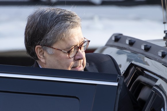 epa07462210 US Attorney General William Barr leaves his home in McLean, Virginia, USA, 25 March 2019. US President Donald J. Trump has responded positively after Barr issued a summary of Special Couns ...