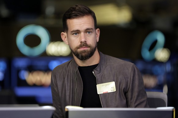 FILE- This Nov. 19, 2015, file photo shows Square CEO and Twitter CEO Jack Dorsey being interviewed on the floor of the New York Stock Exchange. In a series of tweets late Tuesday, Aug. 7, 2018, Dorse ...