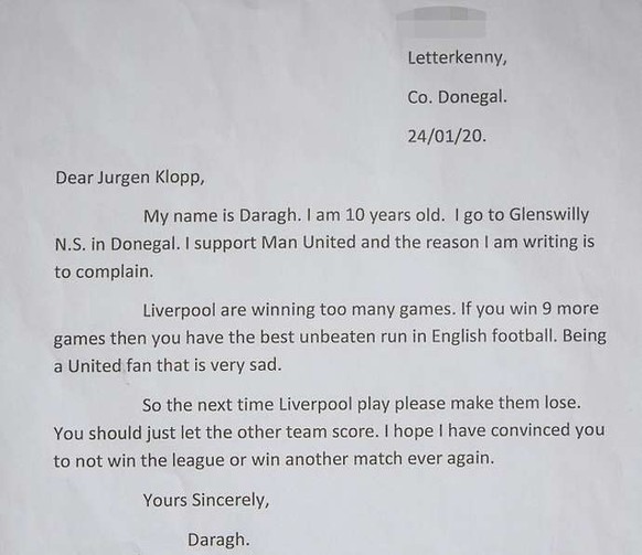 Daraghs Brief an Jürgen Klopp.