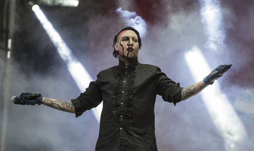 U.S. singer Marilyn Manson performs at the Hell and Heaven music festival in Mexico City, Saturday, May 5, 2018. (AP Photo/Christian Palma)