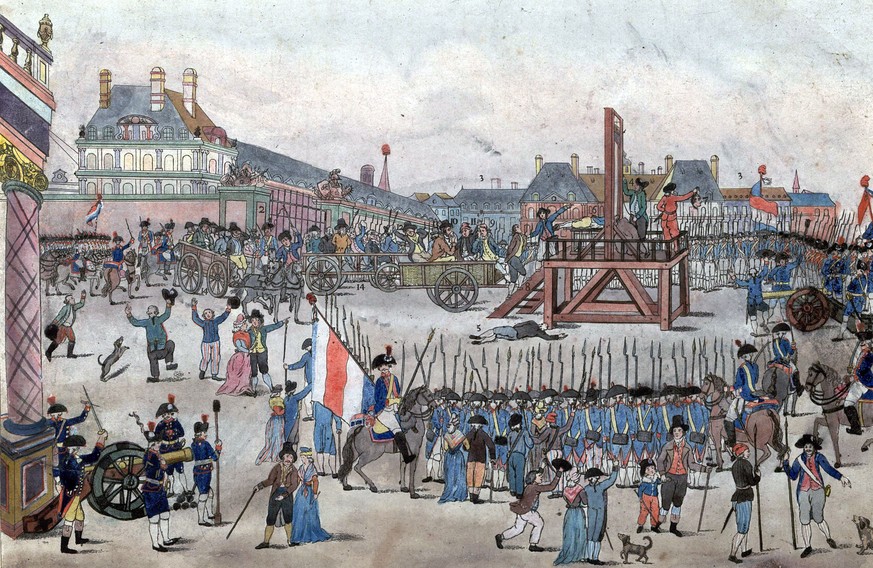Die Hinrichtung Robespierres und seiner Anhänger am 28. Juli 1794. Damit endete die Terrorherrschaft in Frankreich.