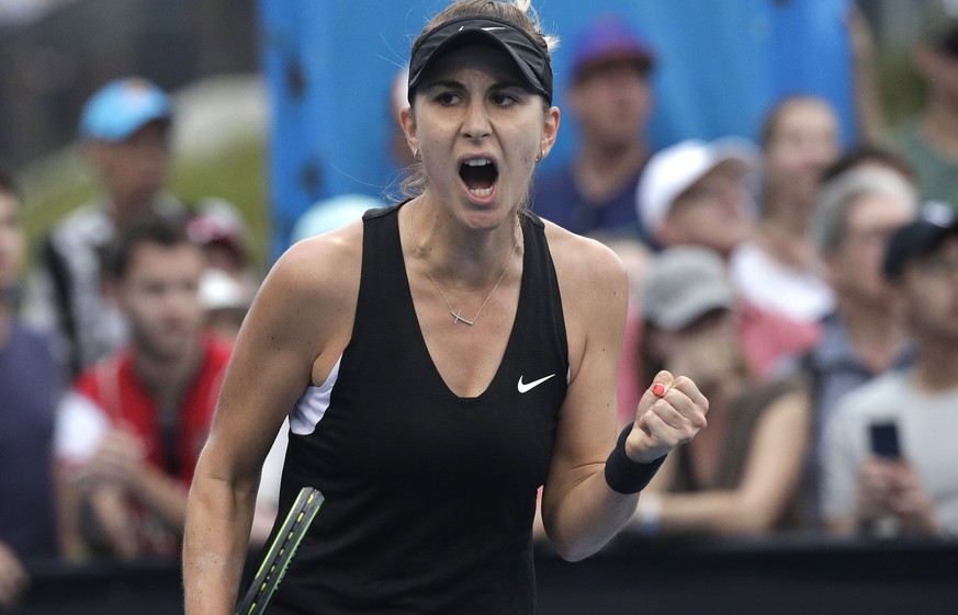 Switzerland&#039;s Belinda Bencic reacts after winning a point against Kazakhstan&#039;s Yulia Putintseva during their second round match at the Australian Open tennis championships in Melbourne, Aust ...