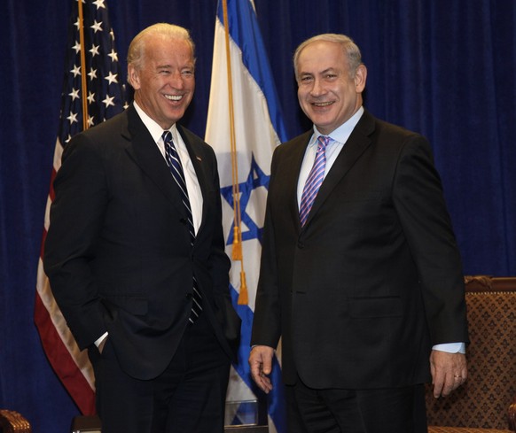 FILE - In this Nov. 7, 2010 file photo, Vice President Joe Biden meets with Israeli Prime Minister Benjamin Netanyahu at the annual General Assembly of the Jewish Federations of North America in New O ...
