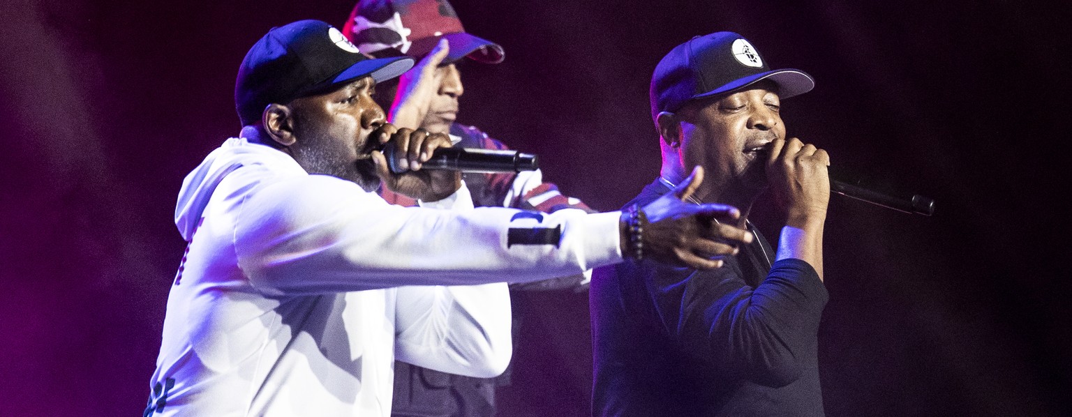 epa08263740 Public Enemy Radio performs on stage during a campaign rally for US Democratic presidential candidate Senator Bernie Sanders at the Los Angeles Convention Center in Los Angeles, USA, 01 Ma ...