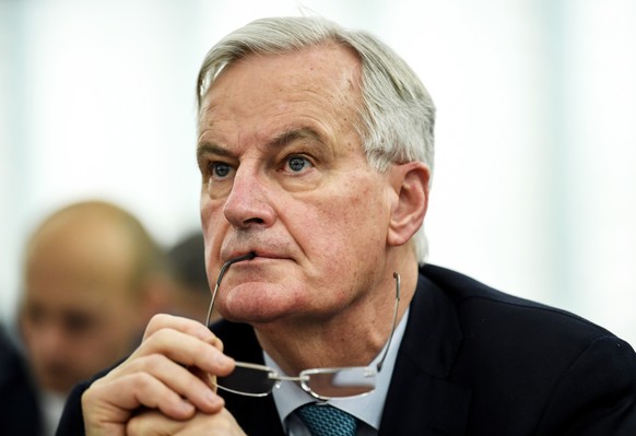 epa07288808 Michel Barnier the European Chief Negotiator of the Task Force for the Preparation and Conduct of the Negotiations with the United Kingdom under Article 50 of the EU waits for his speech a ...