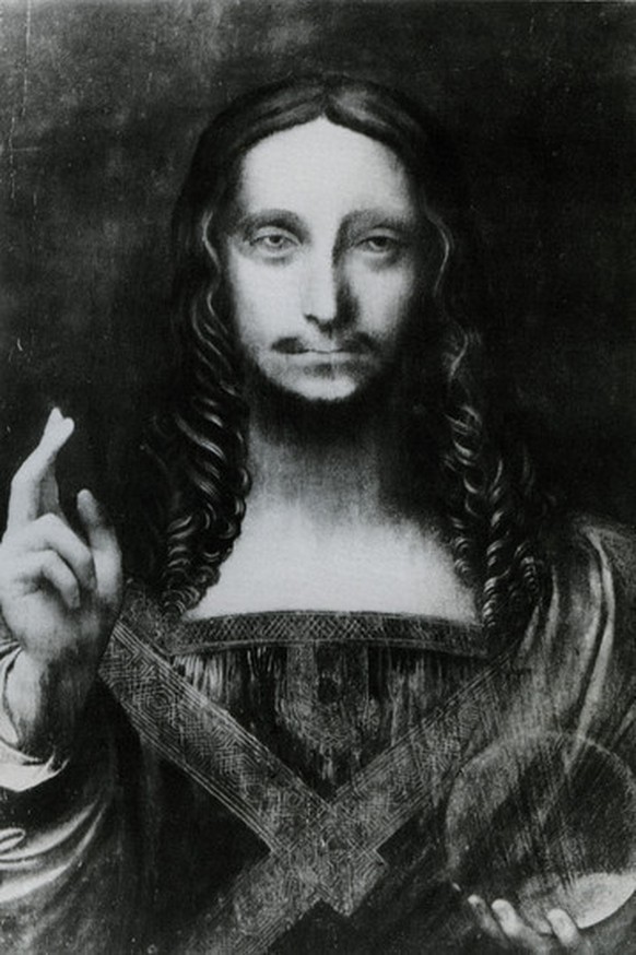 Das Gemälde von Leonardo da Vinci, Salvator Mundi, in einer Fotografie aus dem Jahr 1912, vor der Restaurierung.