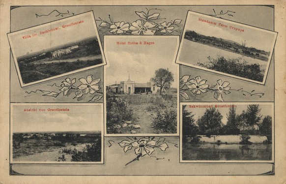 Historische Postkarte aus der Siedlung&nbsp;Grootfontein im früheren Deutsch-Südwestafrika.
