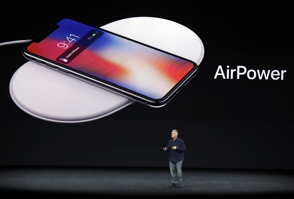 Phil Schiller, Apple&#039;s senior vice president of worldwide marketing, discusses features of the new AirPower product at the Steve Jobs Theater on the new Apple campus on Tuesday, Sept. 12, 2017, i ...