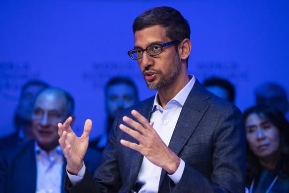 epa08150482 Sundar Pichai, Chief Executive Officer, Google and Alphabet, attends a panel session of the 50th annual meeting of the World Economic Forum (WEF) in Davos, Switzerland, 22 January 2020. Th ...