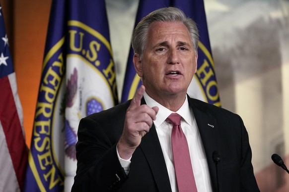 In this Jan. 21, 2021, photo, House Minority Leader Kevin McCarthy of Calif., speaks during a news conference on Capitol Hill in Washington. Just two weeks ago, McCarthy declared then-President Donald ...