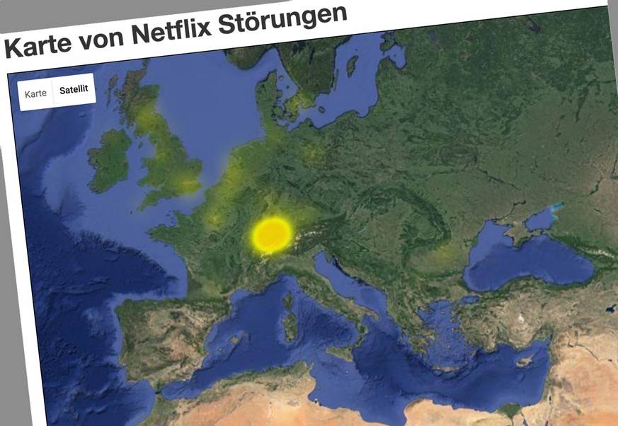 Eine Karte sagt mehr als tausend Tweets: Aktuelle Störungsmeldungen zu Netflix in Europa.
