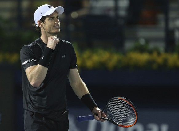 Andy Murray of Great Britain celebrates after he beats Fernando Verdasco of Spain during the final match of the Dubai Tennis Championships, in Dubai, United Arab Emirates, Saturday, March 4, 2017. (AP ...