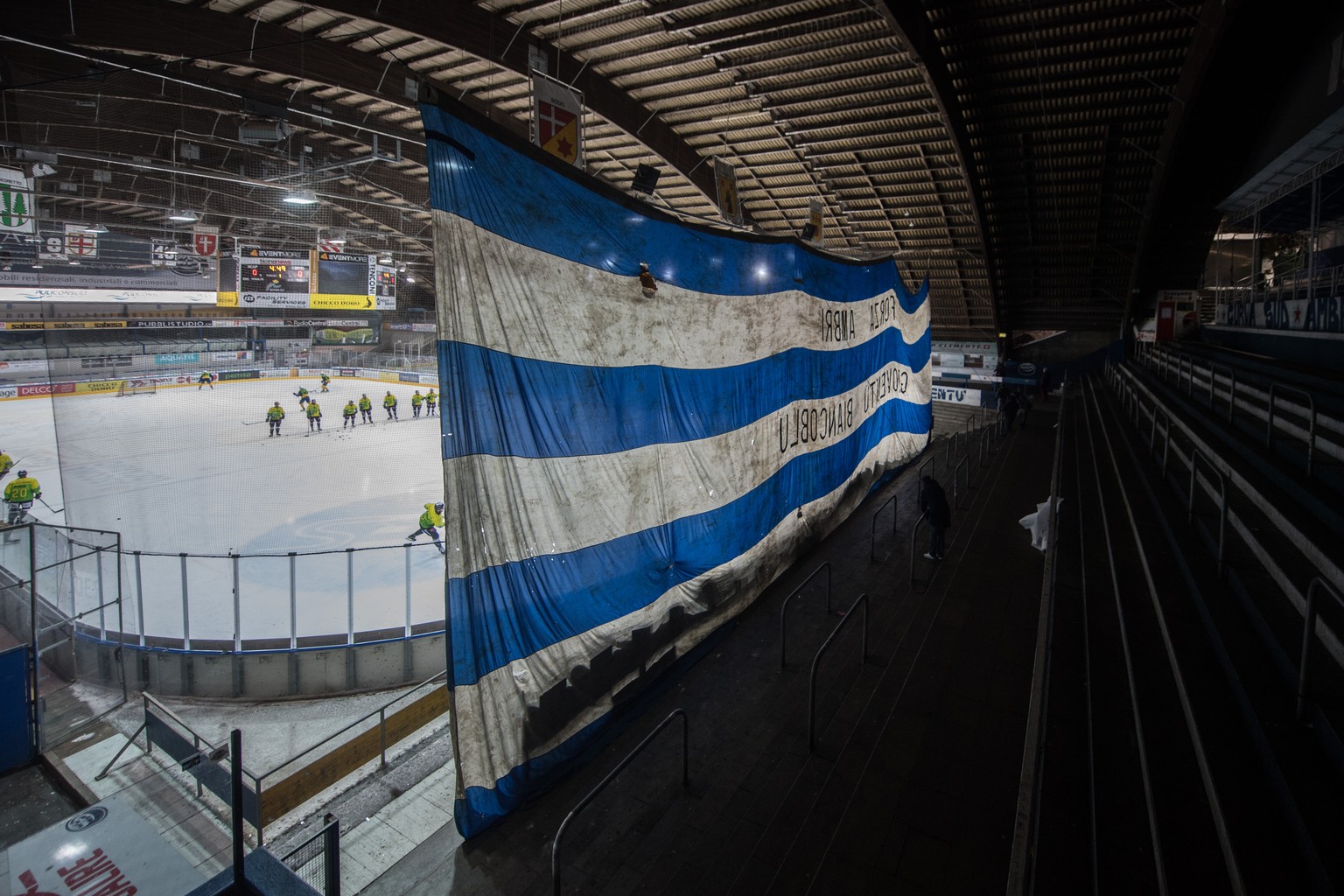 No spectators are in the ice Stadium Valascia before the preliminary round game of National League A (NLA) Swiss Championship 2019/20 between HC Ambri Piotta and HC Davos at the ice stadium Valascia i ...