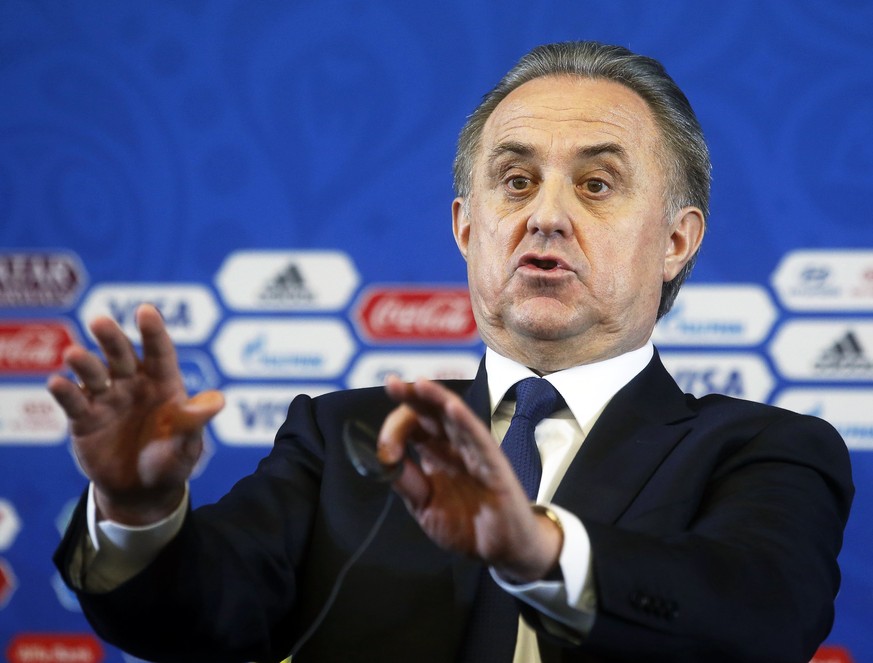 epa06360996 Russia&#039;s deputy prime minister Vitaly Mutko speaks during a press conference before the Final Draw of the FIFA World Cup 2018 at the State Kremlin Palace in Moscow, Russia, 01 Decembe ...