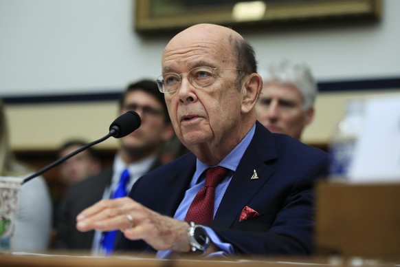 In this June 22, 2018, photo, Commerce Secretary Wilbur Ross, testifies before a House Committee on Science, Space, and Technology Space Subcommittee and House Armed Services Committee Strategic Force ...