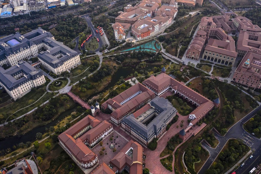 epa08064317 An aerial photo taken with a drone shows the Huawei campus in Dongguan, Guangdong Province, China, 10 December 2019 (issued 12 December 2019). Huawei founder and CEO Ren Zhengfei said on 1 ...