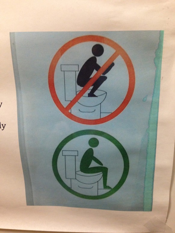 Darf man sich nicht auf den WC-Deckel stellen? Oder nicht auf die WC-Brille? Oder ist es – absurderweise – verboten, sich in die Kloschüssel reinzustellen? Komisch.