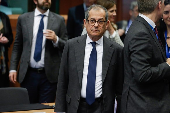 epa07575896 Italian Minister of Economy and Finance Giovanni Tria at the Eurogroup finance ministers meeting at the European Council in Brussels, Belgium, 16 May 2019. The Eurogroup will exchange view ...