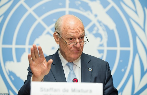UN Special Envoy of the Secretary-General for Syria Staffan de Mistura speaks at a press conference at Palais des Nations, Geneva, Switzerland, July 14, 2017. The seventh round of the intra-Syrian pea ...