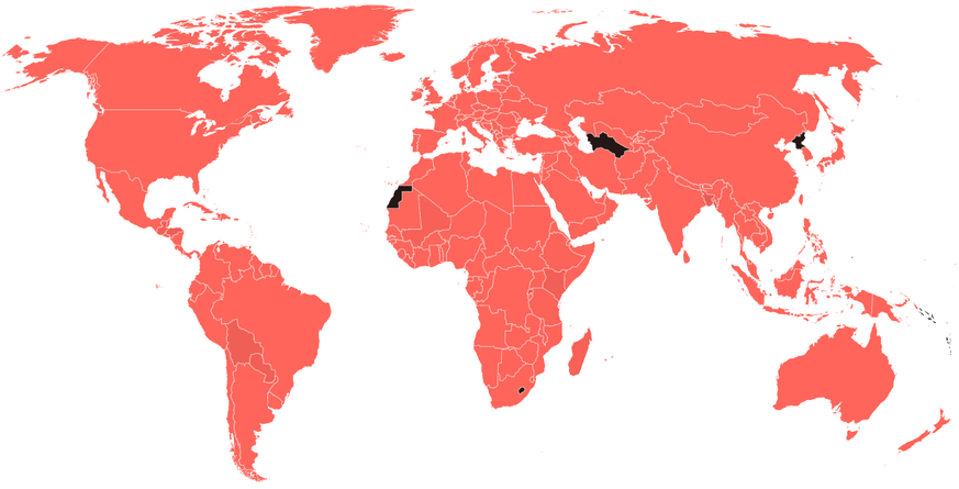 Rot: Alle Länder, die gemäss der WHO bestätigte Fälle gemeldet haben.