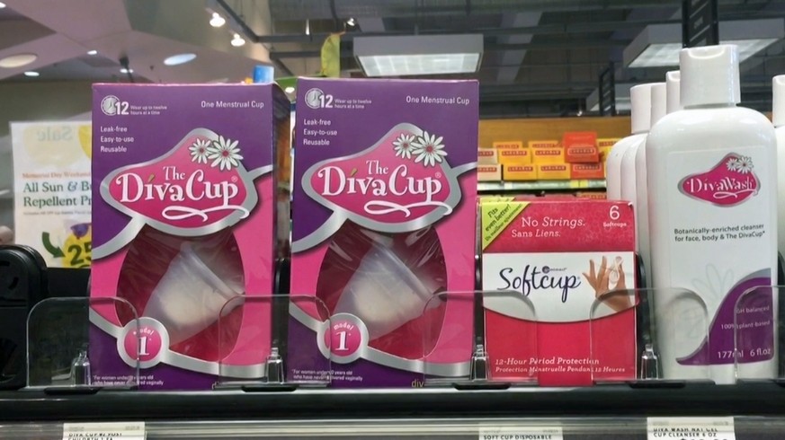 This May 30, 2016, photo shows Diva Cups at Whole Foods in Washington. More than 70 years after the invention of disposable tampons and sanitary pads, some women are returning to environmentally frien ...